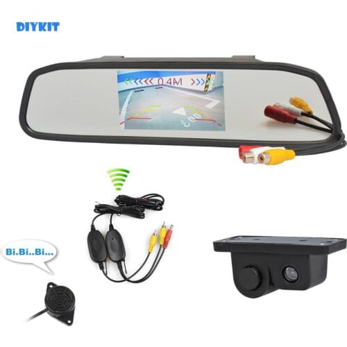 DIYKIT Wireless Auto Parking System 4.3" Car Mirror Monitor Rear View Monitor Waterproof Parking Radar Sensor Car Camera