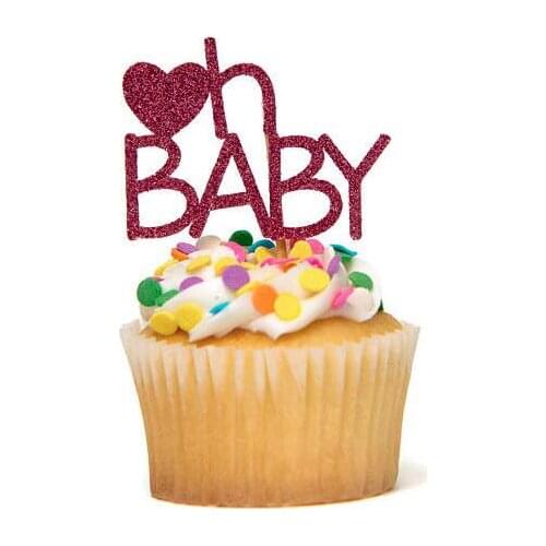 Glitter oh baby birthday Gender Reveal cupcake toppers baptism Christening party decoration doughnut food picks