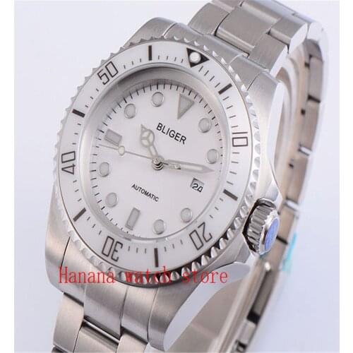 Bliger 43mm Automatic Mechanical Men Watch Business Luxury Brand Ceramic Bezel Day Date Sapphire Glass Luminous Wristwatch Men