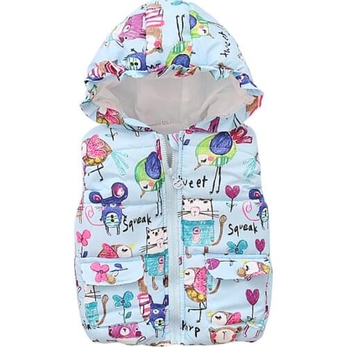 New 2019 Children Autumn Winter Print Vest for 1-6T Girls Baby Kids Thick Animal Mouse Hooded Warm Waistcoat Clothing Outerwear