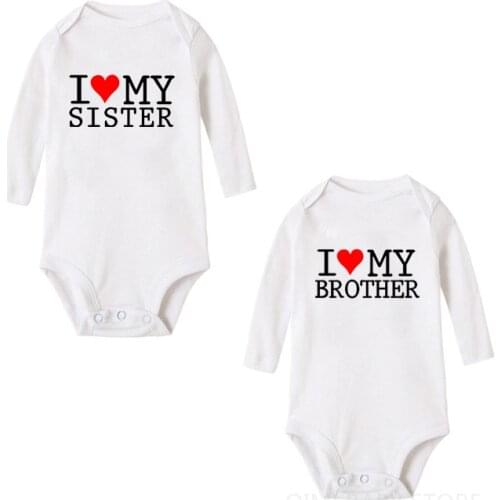 Infant Newborn Baby Boys Girls Cotton I Love My Sister/Brother Bodysuit Playsuit Twins Baby Long Sleeve Casual Body Outfits