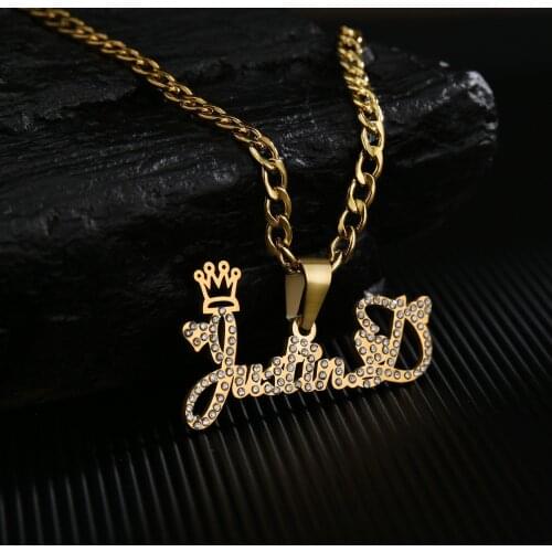 Acheerup Fashion Stainless Steel Necklace for Women Custom Name Crown Cystal Pendant Personalized Thick Cuban Chain Jewelry Gift
