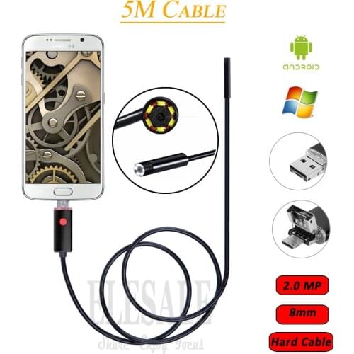 8mm 2.0MP 5M Cable 2-In-1 Android Endoscope Camera Waterproof Borescope Inspection Camera For Android Phone Samsung