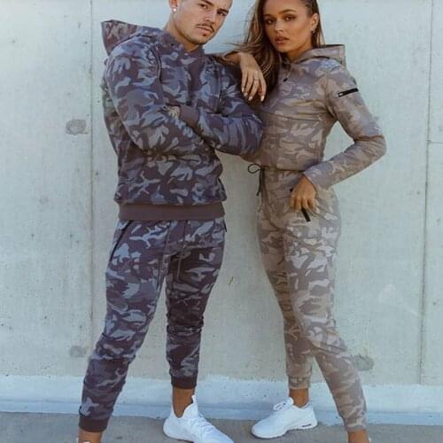 Camo Men Tracksuit Outerwear Hoodie Set 2 Pieces Autumn Sporting Women Fitness Camouflage Sweatshirts Jacket + Pants Sets