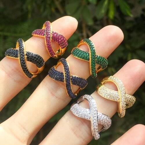 European American Ring For Women Exquisite Fashion Jewelry Micro-inlaid Color Zircon Opening Adjustable Cross Ring Summer Gift