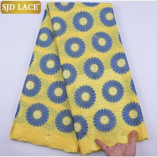 SJD LACE Yellow African Cotton Lace Fabric High Quality Eyelet Holes Swiss Voile Embroiderey Laces For Wedding Party SewingA1907