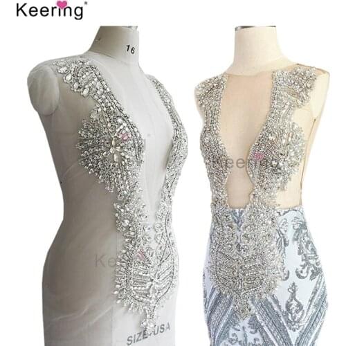 Fashion Hand Made Sew on Rhinestones Applique Silver Crystals Patches for Wedding dress Accessory WDP-148