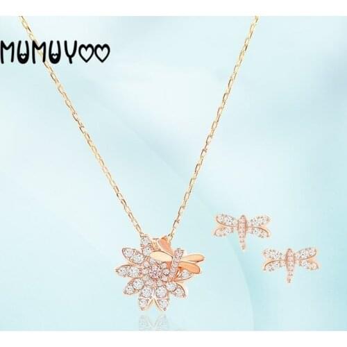 SWA Fashion Jewelry High Quality Charm Cute Butterfly Dragonfly Daisy Shape Female Necklace Earring Set Jewelry