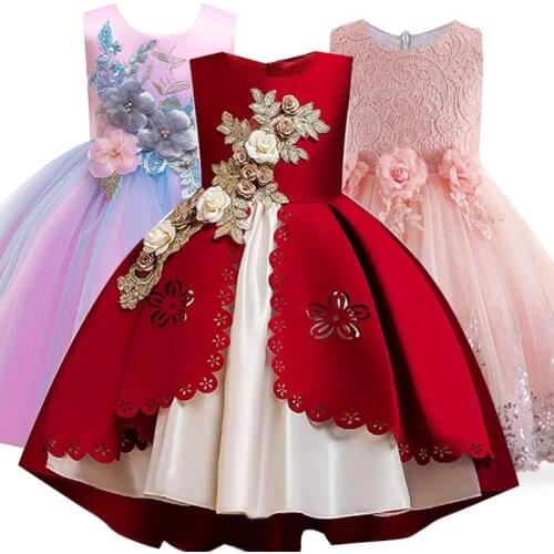 2021 Summer Girls Dress Embroidery Wedding Party Elegant Princess Dress Kids Dresses For Girls Children Clothing 2 3 6 8 10 Year