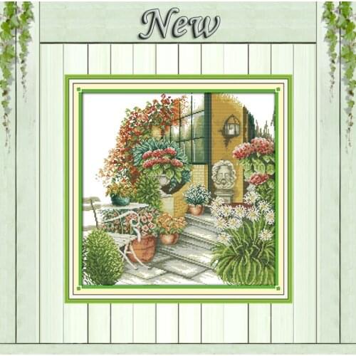 The leisurely courtyard Scenery,11CT print on canvas DMC 14CT Cross Stitch kit,embroider needlework Set,House Scenic Home Decor