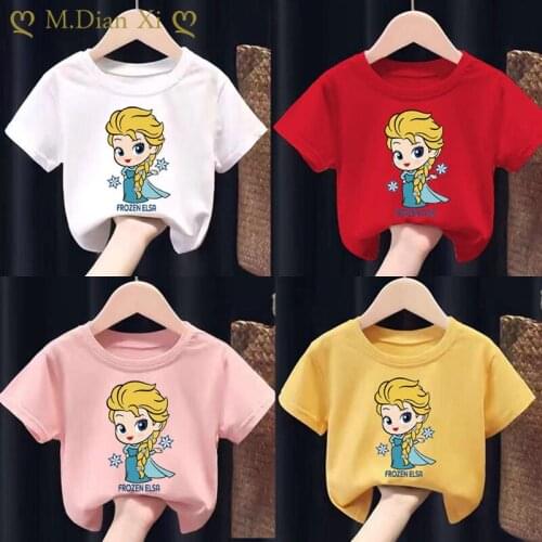 New Summer Cartoon Frozen Anna Elsa Print Baby Girls Short Sleeve T Shirt Kids Girls Cotton Clothes Toddler Tops Tees Costumes