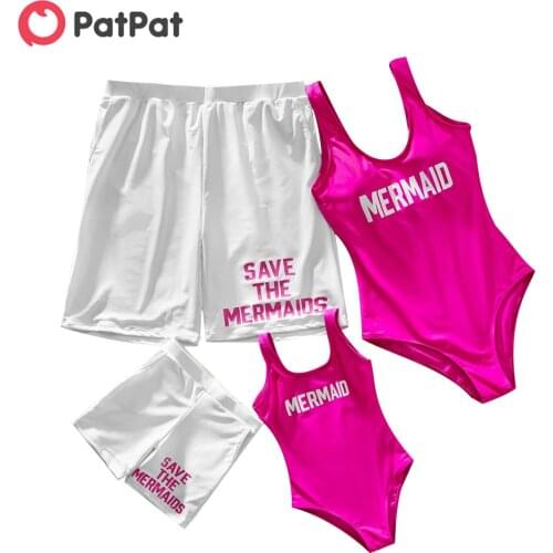 PatPat 2021 New Arrival Summer Letter Print Pink and White Series Family Matching Swimsuits