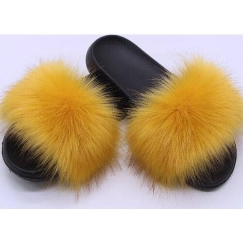 Jkp popular imitation fur fox fur fashion simple luxury indoor anti slip fur fluffy flat bottom fox sandals