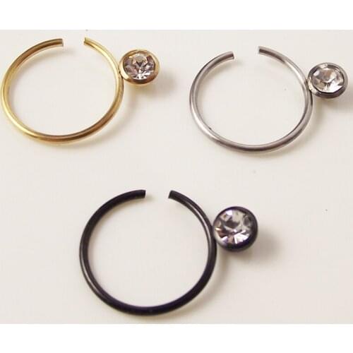 SaYao 2Piece 18G 10mm Medical stainless steel Big Stone Nostril Hoop Nose Ring body piercing jewelry Gold nose stud Tragus Rings