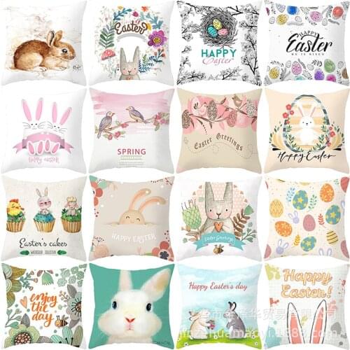 Happy Easter cartoon Rabbit Easter egg pillow cover polyester soft car sofa home decoration 45X45CM cushion cover