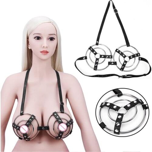 Sexy Lingerie Exotic Bondage Alluring Cage Bras Women Leather Open Cup Adjustable Sexy Metal Ring Breast Cover Harness Bra Belt