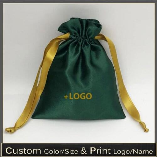 10x15cm 50pcs Customized Logo Silk Satin Drawstring Pouches Shoes Clothing Perfume Hair Wig Cosmetic Jewellry Gift Packaging Bag