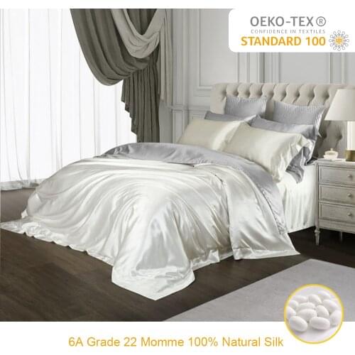 SlowDream Luxury 100% Silk White Bedding Set Silky Healthy Premium Quality Duvet Cover Flat Sheet Pillwocase Queen King Bed Set