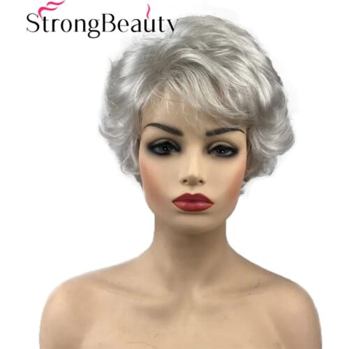 StrongBeauty Short Curly Wig Synthetic Hair Natural Black/Brown/Silver Grey Wigs Women 6 Colors For Choose