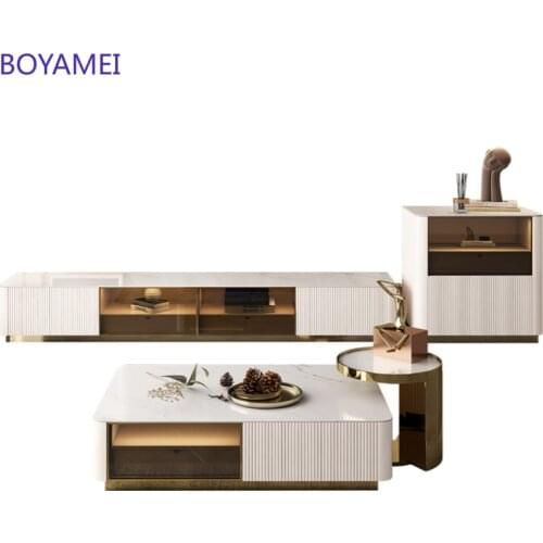 Light luxury bright rock TV cabinet tea table combination Italian minimalist modern simple small family living room high class