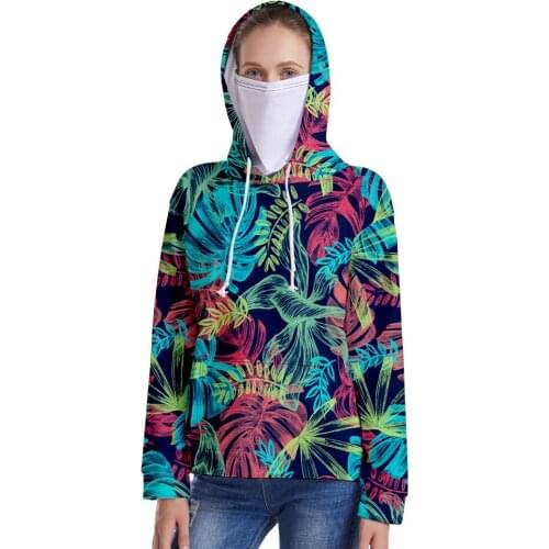 New Harajuku 3D Leaf Hoodie Sweatshirts Women Long Sleeve Streetwear Hoody Tops with 3D Seamless Headscarf Fullface Shield Mask