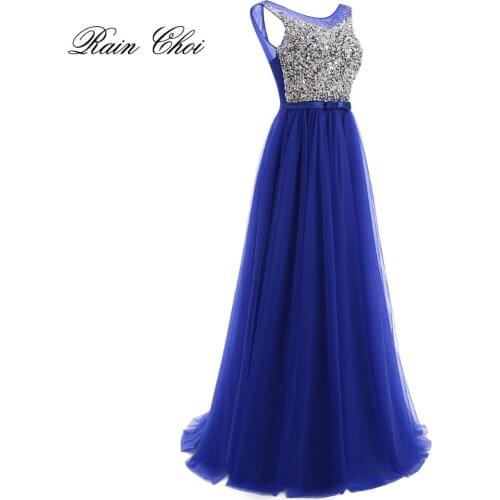 Evening Dresses Long Crystal Tulle Party Dress Long Formal Prom Gowns
