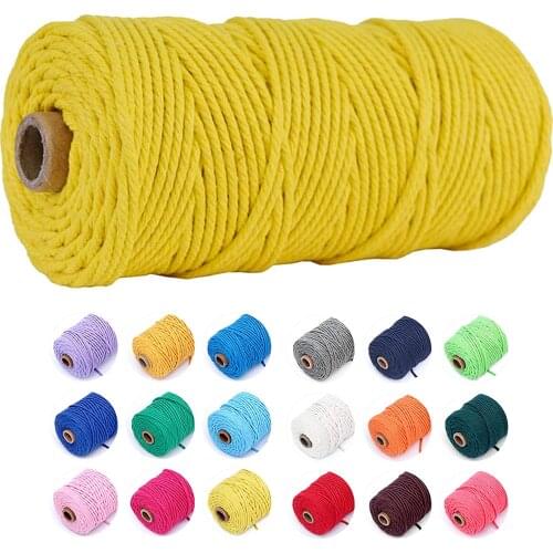 100M/Roll 3mm 100% Colored Macrame Cotton Cord Colorful Twine String Cord Cotton Rope Craft Cord for Knitting Cord Home Textile