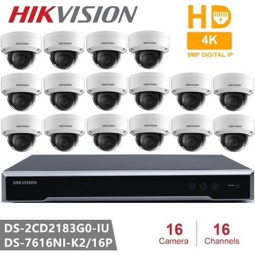 Hikvision Built-in Microphone Dome Network Camera DS-2CD2183G0-IU High Quality Imaging with 8MP Resolution 16CH 16POE NVR