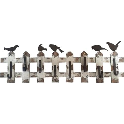 Fence bird design vintage shabby chic wood hooks and racks