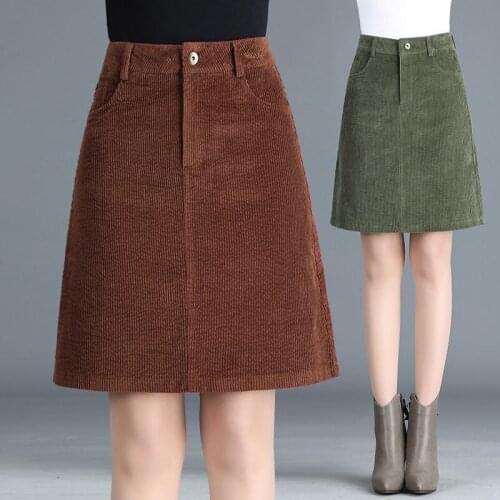 Winter Fall Casual Women High Waisted Black Grey Army Green A Linen Corduroy Skirt , Autumn Koean Women Ladies 4xl Skirts