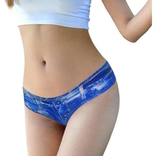 Denim Style Women Sexy Low Waist 3D Cotton Breathable Soft Briefs Underwear