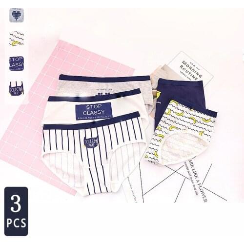 Norns womens underwear triangle cute cartoon girl mid-waist cotton underwear women