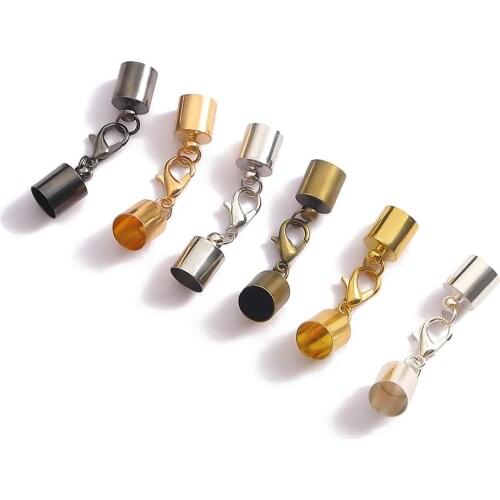 10pcs/lot Multiple Colour Leather Cord Bracelet Lobster Clasps Hooks Crimp End Tip Caps Connectors For Jewelry Making Findings