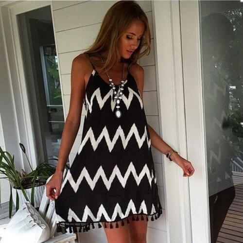 2021 Summer New Wavy Tassels Suspender Dress Female Pullover Causal Beach Holiday Dress