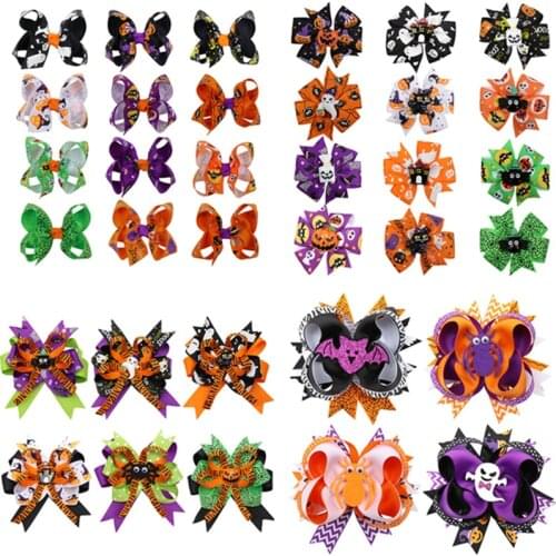3/4/6/8/12 pcs/set Halloween Big Ribbon Bow Hair Clips Hairpins Kids Girls Ornament Barrettes Children Hair Accessories Headwear