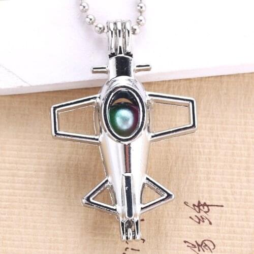 5pcs Glamorous Airplane Model Pearl Cage Pendant Vintage Zinc Alloy Aroma Diffuser Pendant Neutral Jewelry