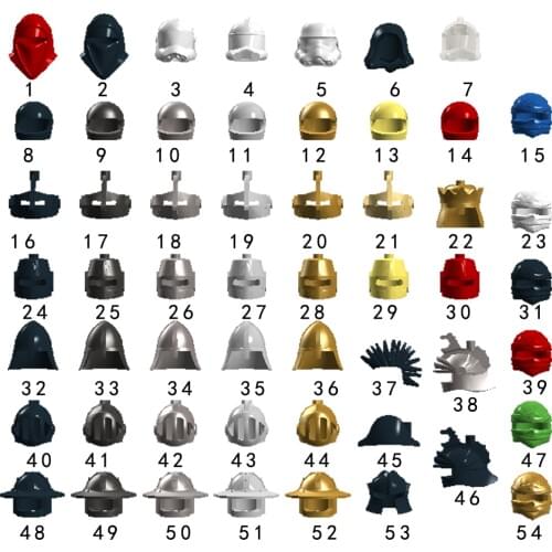 5pcs/set Medieval Castle Knights Figures Helmet Bricks Rome Soldier Spartacus Warrior Cap Dragon Cavalry Crown Hat Blocks Toys