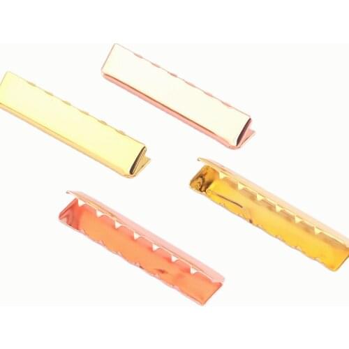 50mm Rose Gold Ribbon End Clamps With Loop End Fastener Lanyard Clip Ribbon Cord Rope Clips Leather End Crimps Webbing Key Fob