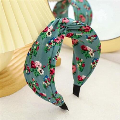 Antique Flowers Print Headband Cross for Women Summer Dress Match Hair Ornament Handmade Boho Head Band Ladies Party Hairbands