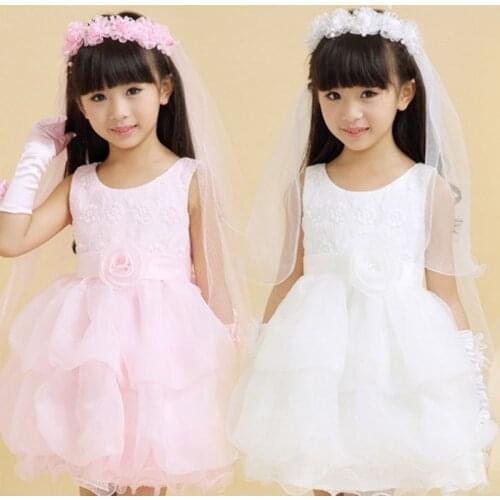ChildrenGirls Hairband Double Layers Tulle Bridal Veils Flowers Garland Ruffles Floral Lace Wedding Party Wreath Headband Beaded