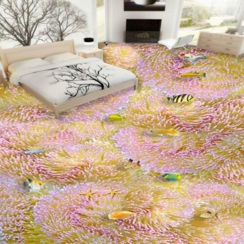 Free shipping Multi Colored coral floor waterproof home decoration children room bathroom floor mural self-adhesive wallpaper