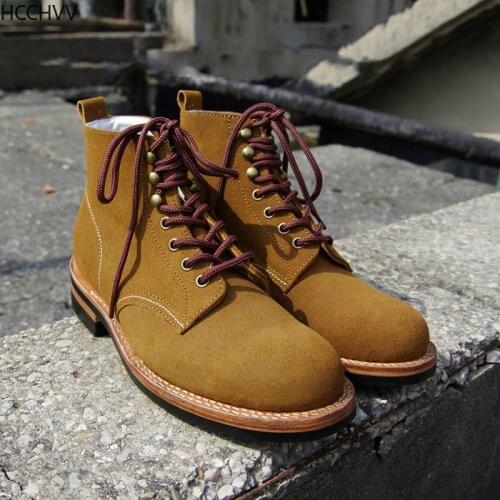 Vintage Men Boots Genuine Leather Shoes Handmade Work Travel Chelsea Men Boots Casual Fashion Combat Boots