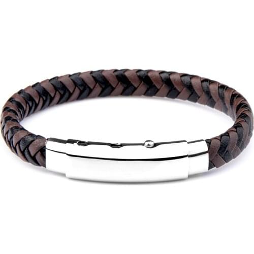 Brown Genuine Leather Bracelet Stainless Steel Adjustable Charm Simple Vintage Braided High Quality Accessories For Men