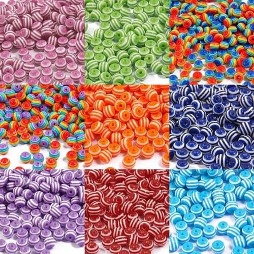 Resin Stripe Beads 6 8 10MM Round Spacer Loose Candy Mixed Pattern Beads Charm Jewelry Kid Chunky Diy Bracelet Phone Chain Bead