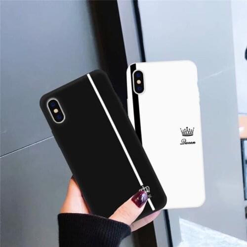 King Queen Lovers Couple Phone Case For IPhone 12 11 Pro XS MAX XR 7 8 6s Plus SE2020 Black White Silicone Soft Back Cover Coque