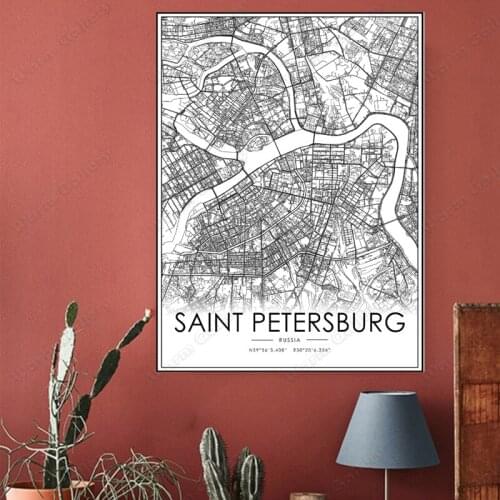 Black and White City Map The Saint Petersburg City Map Poster HD Print Wall Art Canvas Nordic Landscape Painting for Home Decor