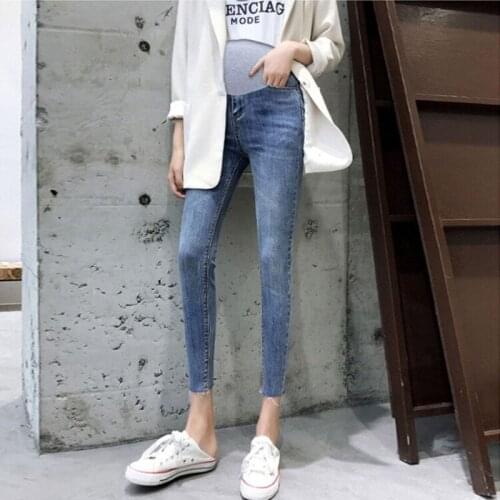 Length Summer Autumn Fashion Maternity Jeans High Waist Belly Thin Skinny Pencil Pants Clothes for Pregnant Women Pregnancy