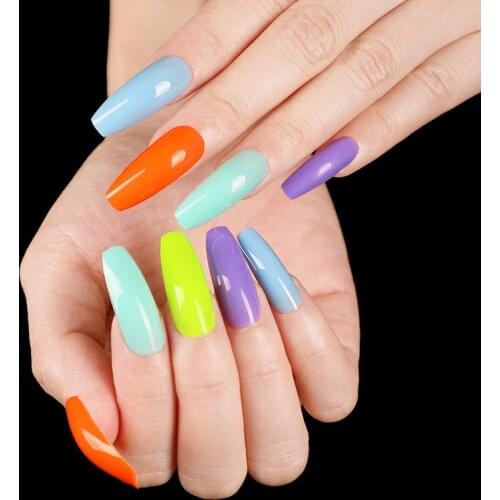 120pcs/Set Long Coffin Fake Nails Square Mixed Color European Artificial Ballerina Nail Decal Full Cover Nail Tips False Nails