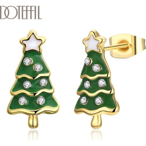 DOTEFFIL 925 Sterling Silver/18K Gold Star Christmas Tree AAA Zircon Earrings Charm Women Fashion Jewelry Wedding Party Gift