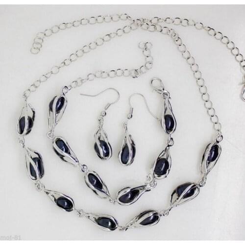 Elegant Natural Black Freshwater Pearl Necklace Bracelet Earrings Set